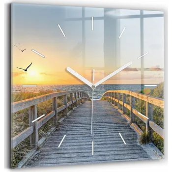 Hodiny Čtvercové Skleněné Hodiny Minimalistické Nástěnné Dovolená na pláži 30x30 cm