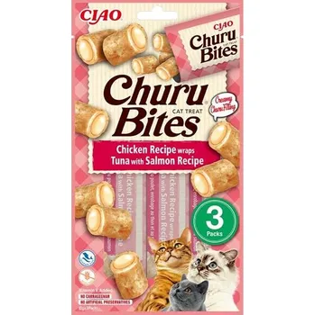 Pamlsek pro kočku Inaba Churu Bites cat snack kuře,tuňák,losos 3x10g