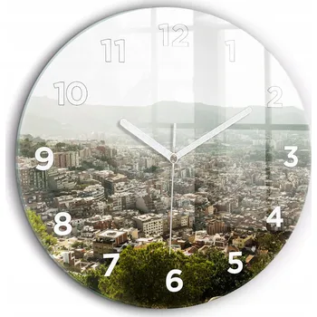 Hodiny Skleněné foto hodiny na zeď Barcelona pohled na Montjuic bílé ručičky průměr 60 cm