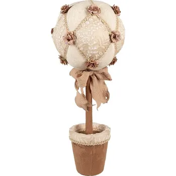 Bytová dekorace Béžová dekorace stromek s výšivkou a květy s mašlí Fancy - Ø 20*50 cm