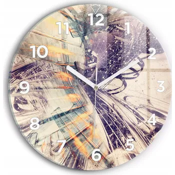 Hodiny Moderní skleněné nástěnné hodiny s potiskem Abstraktní mechanismus průměr 30 cm