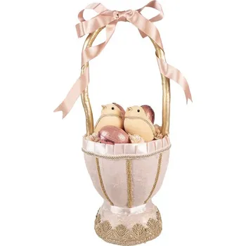 Růžová dekorace košík s vajíčky a kuřátky Fancy - Ø 20*47 cm