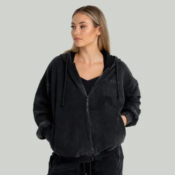 Dámské oblečení GymBeam Dámská mikina Zip Washed Black - STRIX Velikost: XL, Barva: černá