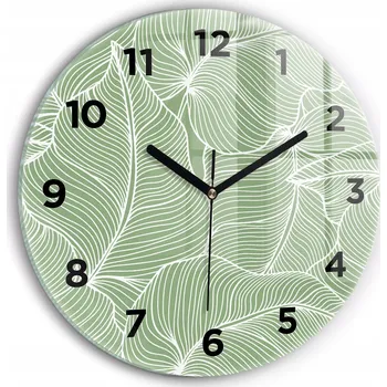 Hodiny Dekorativní nástěnné hodiny s krásnou grafikou Listy příroda vzor kulatý průměr 30 cm