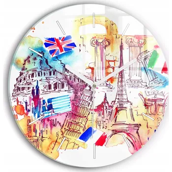 Hodiny Moderní skleněné hodiny s grafikou na zeď Atraktivní země světa průměr 30 cm