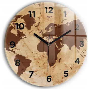 Hodiny Moderní skleněné nástěnné hodiny Vintage mapa světa kulatý průměr 30 cm