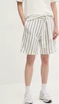 Šortky s příměsí lnu Napapijri N-Nice béžová barva, high waist,