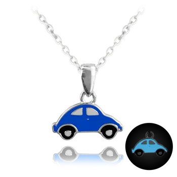 Náhrdelník Stříbrný náhrdelník s modrým autíčkem - svítí ve tmě!