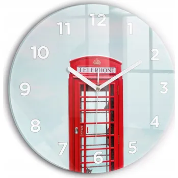 Hodiny Moderní skleněné nástěnné hodiny Telefonní budka kulatý průměr 30 cm