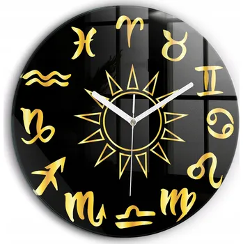 Hodiny Moderní skleněné nástěnné hodiny s potiskem Znamení zvěrokruhu, průměr 60 cm
