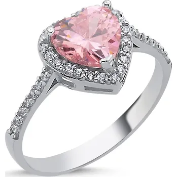 Prsten Stříbrný zásnubní prsten RŮŽOVÉ SRDCE Velikost prstenu: 8 (EU: 57-58) Ag 925; ≤2,1 g.