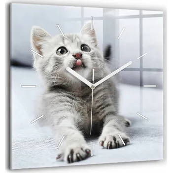 Hodiny Velké Skleněné Hodiny s potiskem Ozdobné Nástěnné Kočka na gauči