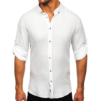 Pánská košile Bílá pánská mušelínová košile s dlouhým rukávem Bolf 22746 - XL