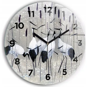 Hodiny Čtvercové Skleněné Hodiny Minimalistické Nástěnné Jeřábi v rákosí fi30 cm