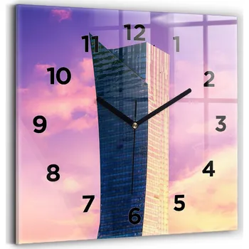 Hodiny Skleněné nástěnné hodiny do kanceláře s motivem mrakodrapů ve Varšavě 30x30 cm