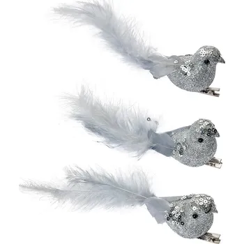 Vánoční dekorace Clayre & Eef - Sada tří dekorativních ptáčků s klipem 66137