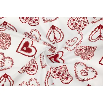 Bavlněné plátno červená krajková srdce na bílé