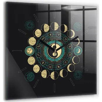 Hodiny Skleněné nástěnné hodiny do kanceláře se stylovým potiskem fáze měsíce 60x60 cm