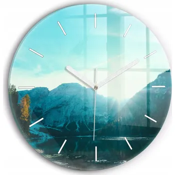 Hodiny Moderní skleněné nástěnné hodiny s potiskem Hora a řeka v Polsku průměr 30 cm