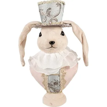 Béžová dekorace busta sametová zaječice Fancy - 18*15*39 cm