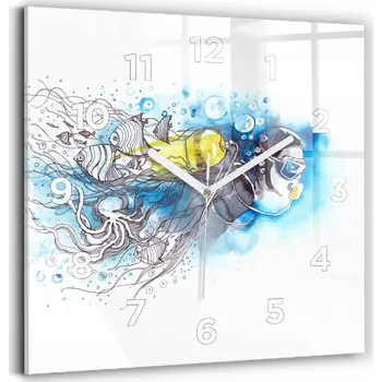 Hodiny Velké nástěnné hodiny z tvrzeného skla s grafikou - Tichý chod - Podmořský život ryb