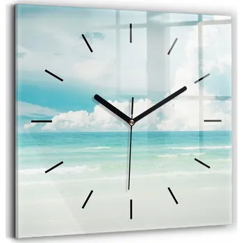 Hodiny Skleněné nástěnné hodiny s motivem moře - tvrzené sklo, 30x30 cm