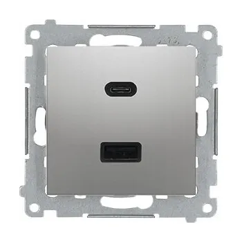 Elektrická zásuvka USB C+A nabíječka (modul), 30W, 230V, stříbrná matná Simon 54 DEC2CAQ.01/43