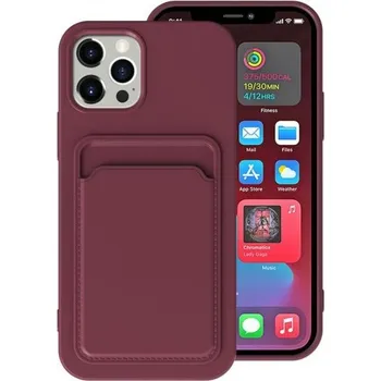Pouzdro na mobilní telefon Kryt s kapsou na karty pro iPhone 12 mini - vínový