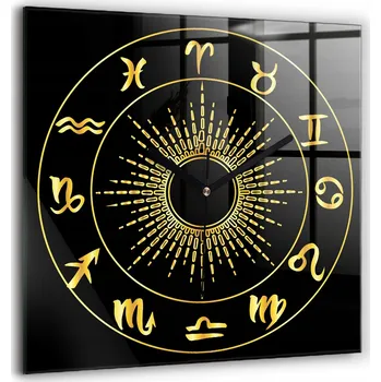 Hodiny Moderní skleněné nástěnné hodiny s potiskem Znamení zvěrokruhu kulatý průměr 60 cm