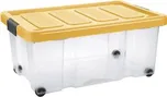 Úložný box s klipem a kolečky PUZZLE 43 l transparent/oranžová