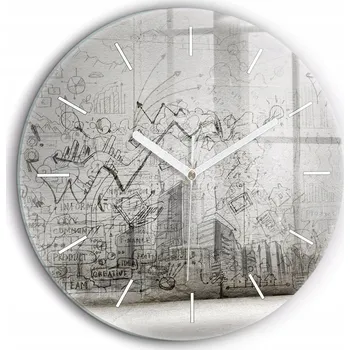 Hodiny Nástěnné Kulatý Skleněné Hodiny se Stylovým Potiskem Městská Skica průměr 60 cm