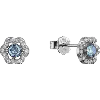 Náušnice Stříbrné náušnice kytičky s modrým zirkonem 11702.3 blue