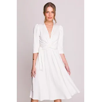 Dámské šaty Elegantní šaty s výrazným páskem Stylove S404 smetanové EU velikost: XXL