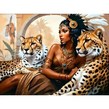 Diamantové malování vytvarnehracky.cz Diamantový obrázek - dáma s tygry 30 x 40 cm