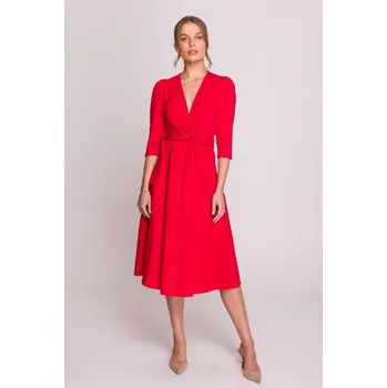Dámské šaty Elegantní šaty s výrazným páskem Stylove S404 červené EU velikost: S