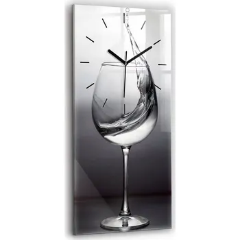 Hodiny Skleněné nástěnné hodiny do moderního interiéru se vzorem sklenice vína 30x60 cm