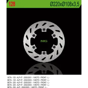 Brzda pro motocykl NG přední brzdový kotouč BETA 125/200/250 ALP '00-'03 (220X108X3,5) (6X6,5MM)