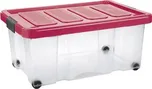 Úložný box s klipem a kolečky PUZZLE 43 l transparent/červená