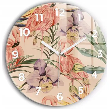 Hodiny Skleněné nástěnné hodiny do kanceláře s motivem tropických palmových listů, průměr 60 cm