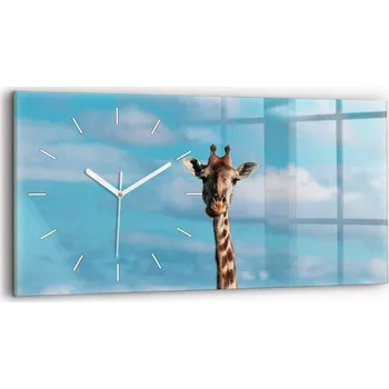 Hodiny Moderní skleněné nástěnné hodiny horizontální 60x30 cm Vysoká Žirafa na pozadí oblohy