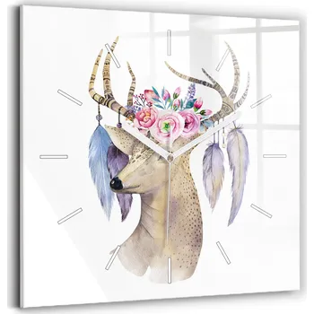 Hodiny Skleněné hodiny s motivem Tichý Bezhlavý Nástěnné Hlava jelena a květiny