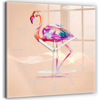 Hodiny Skleněné hodiny nástěnné tiché bezhlučné s ilustrací plameňáka 30x30 cm