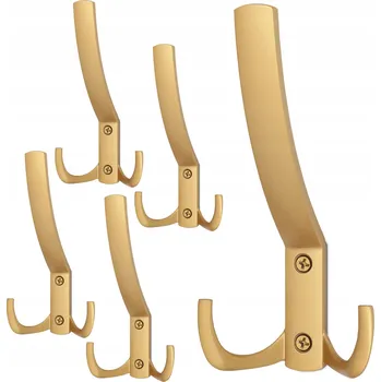 Věšák 5x HÁČEK NA OBLEČENÍ VĚŠÁK NA ZEĎ NÁBYTKOVÝ HÁČEK ZLATÝ MATNÝ