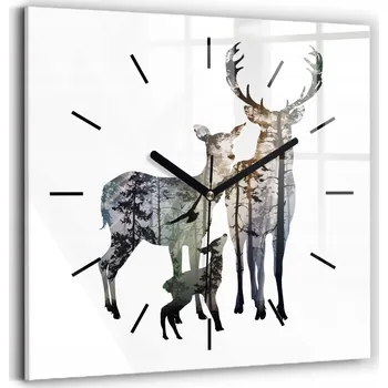 Hodiny Skleněné nástěnné hodiny s tichým chodem - Jelení rodina 30x30 cm