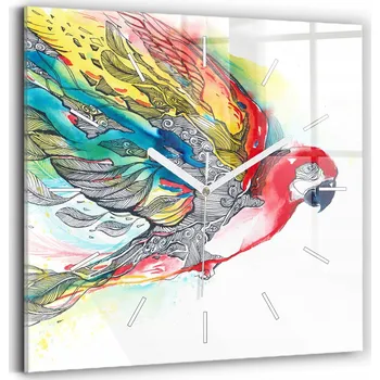 Hodiny Skleněné hodiny s tichým mechanismem Loft Nástěnné Barevná Papoušek v letu 30x30
