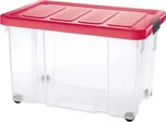 Úložný box s klipem a kolečky PUZZLE 60 l transparent/červená