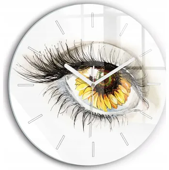Hodiny Skleněné nástěnné hodiny se stylovým potiskem Květ slunečnice v oku průměr 60 cm