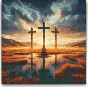 Diamantové malování Diamantové malování - Tři kříže Velikost: 50x50cm, Rámování: Pouze srolované plátno, Diamanty: Čtvercové