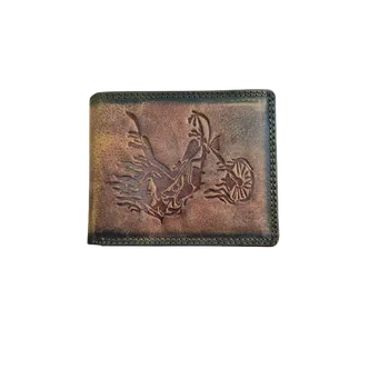 Peněženka ROBERTO Pánská kožená peněženka s motivem motorky Hnědá