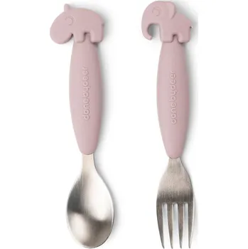 DONE BY DEER Easy grip set lžíce a vidličky Deer friends - růžová